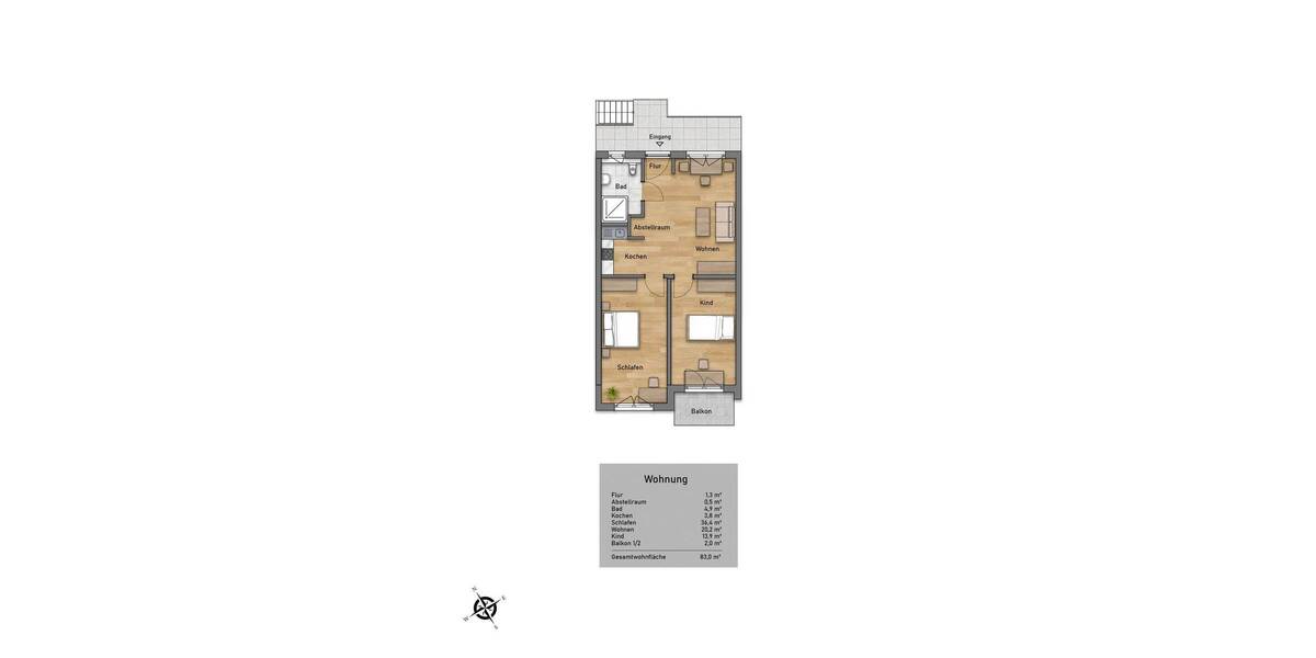 Etagenwohnung Nürnberg St Johannis - 3 Zimmer, 63 m&sup2;, 429.352&euro; | Angebot:25671499