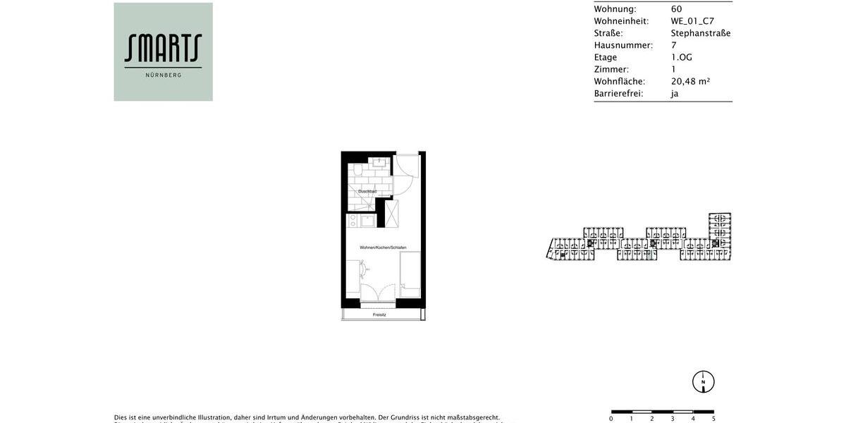 Etagenwohnung Nürnberg Gleißhammer - 1 Zimmer, 20 m&sup2;, 500&euro; | Angebot:25417578