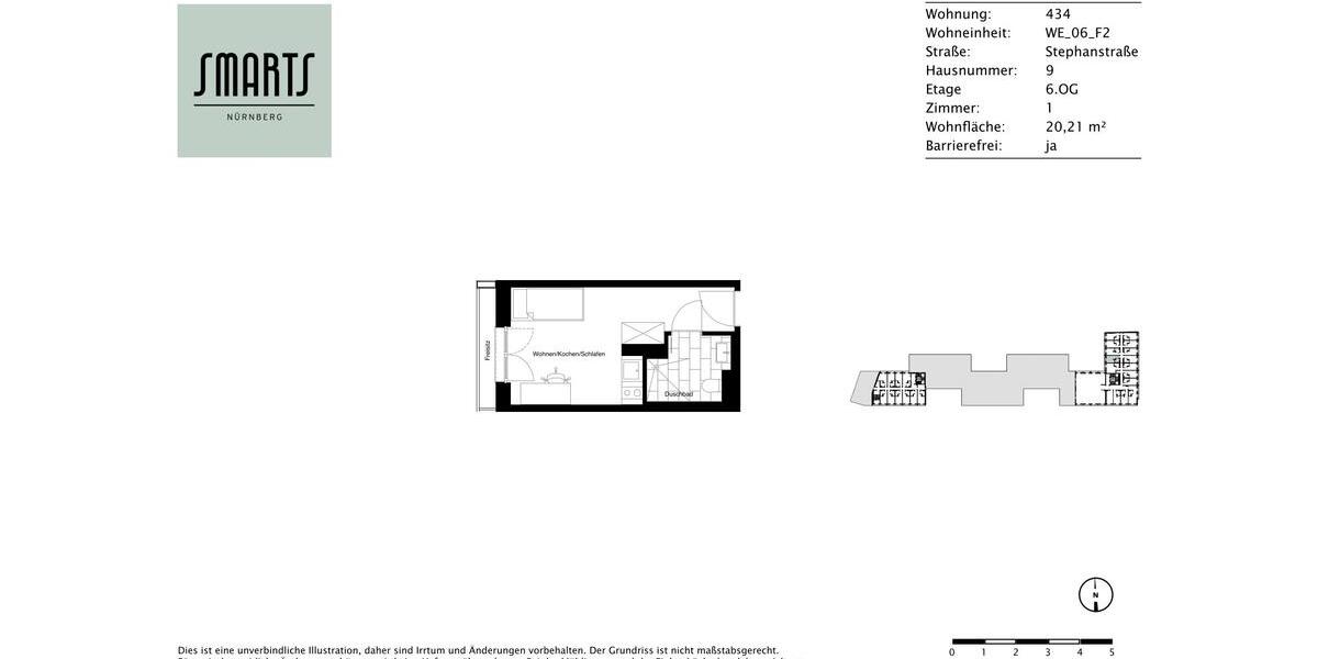 Etagenwohnung Nürnberg Gleißhammer - 1 Zimmer, 20 m&sup2;, 530&euro; | Angebot:25417560