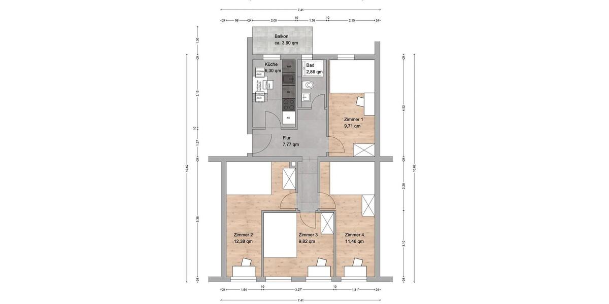 Etagenwohnung Nürnberg Eberhardshof - 4 Zimmer, 12 m&sup2;, 374&euro; | Angebot:26630841