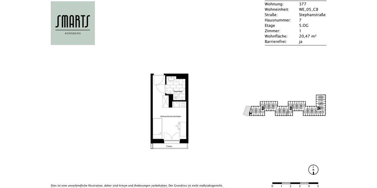 Etagenwohnung Nürnberg Gleißhammer - 1 Zimmer, 20 m&sup2;, 510&euro; | Angebot:25417599
