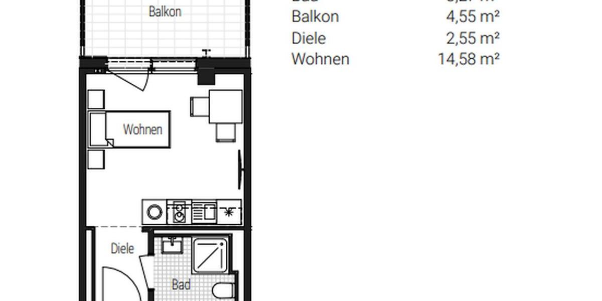 Etagenwohnung Nürnberg Gibitzenhof - 1 Zimmer, 26 m&sup2;, 685&euro; | Angebot:25350320