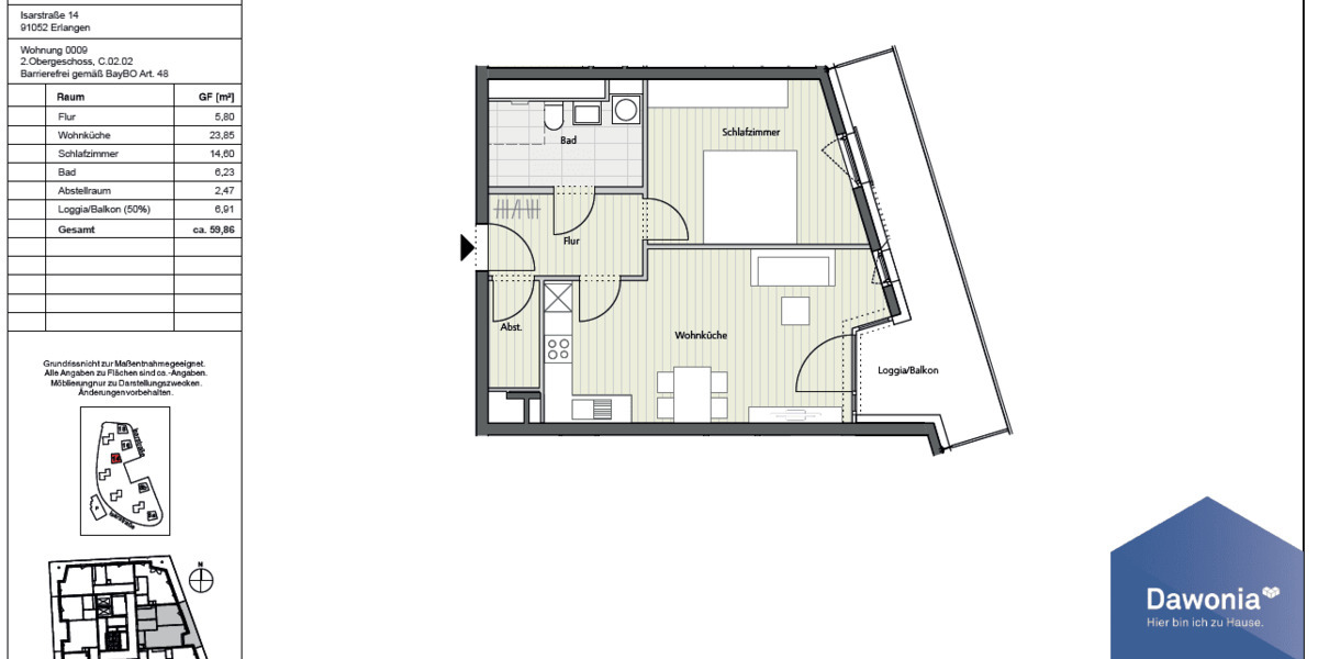 Etagenwohnung Erlangen Anger - 2 Zimmer, 59 m&sup2;, 850&euro; | Angebot:26833784