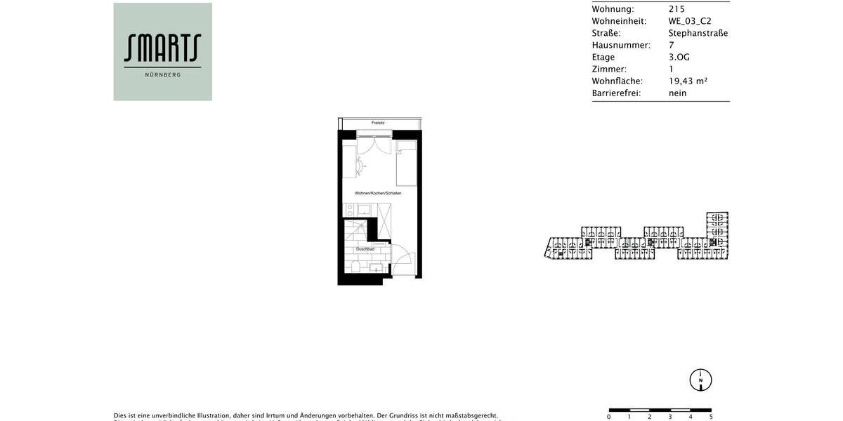 Etagenwohnung Nürnberg Gleißhammer - 1 Zimmer, 19 m&sup2;, 505&euro; | Angebot:23690083