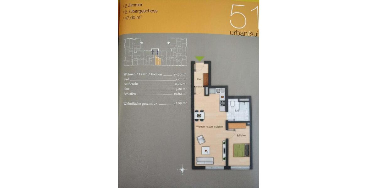 Etagenwohnung Erlangen Am Anger - 2 Zimmer, 47 m&sup2;, 850&euro; | Angebot:26619262