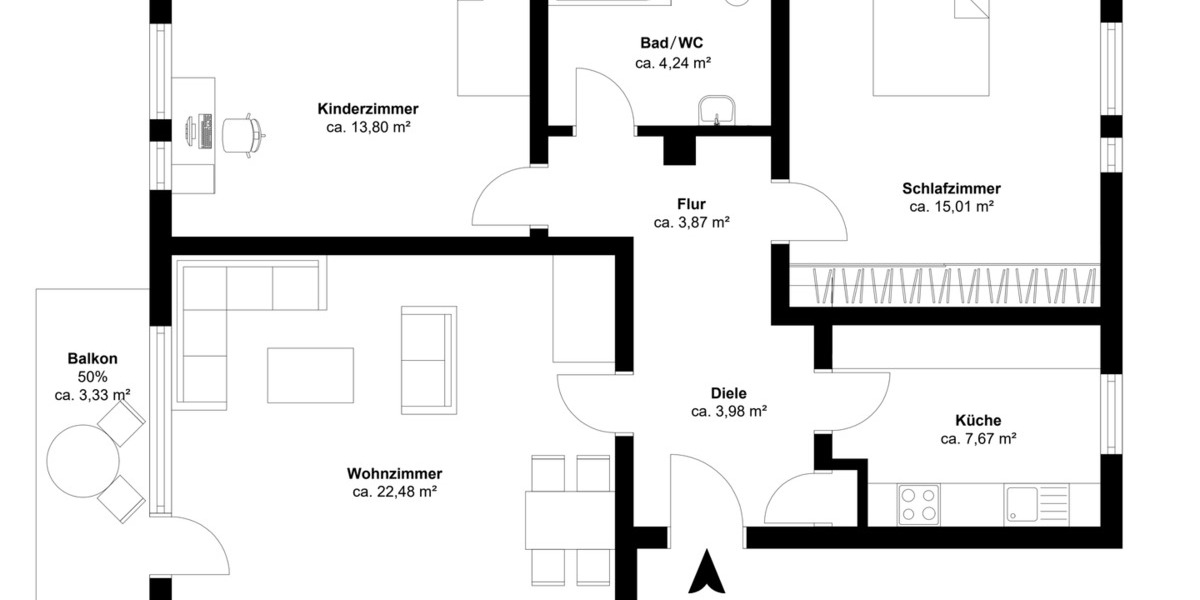 Etagenwohnung Zirndorf Lind - 3 Zimmer, 75 m&sup2;, 275.000&euro; | Angebot:25746658