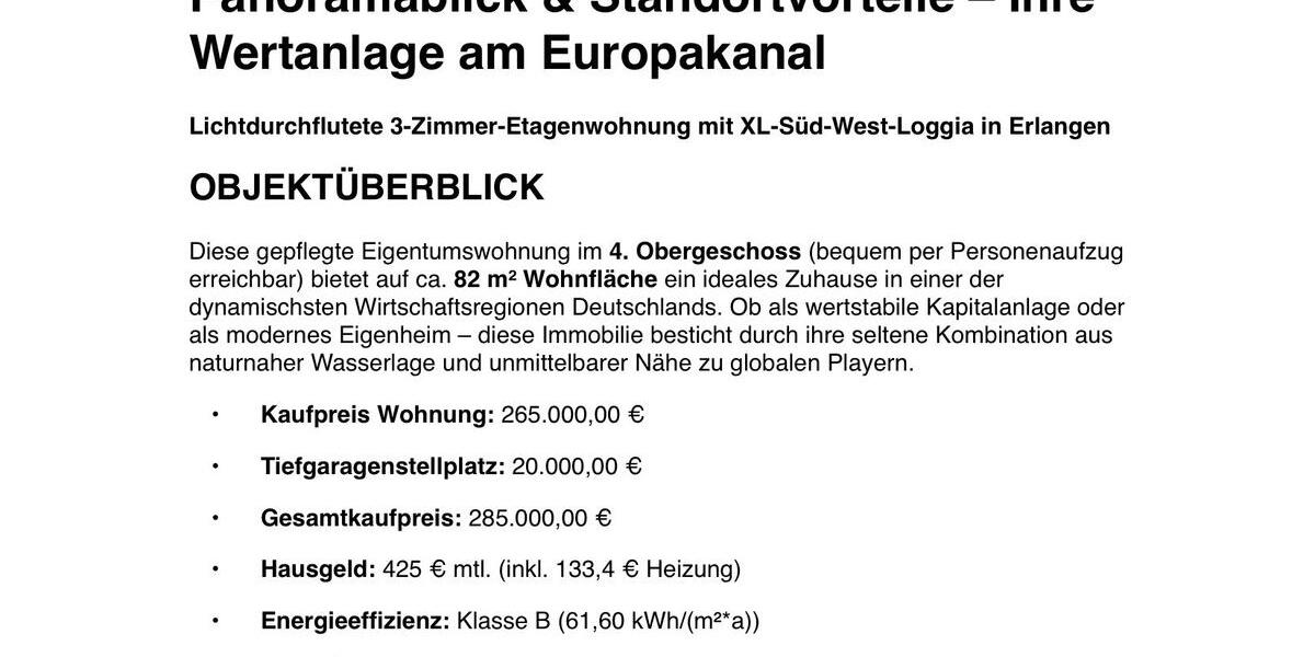Etagenwohnung Erlangen Alterlangen - 3 Zimmer, 82 m&sup2;, 285.000&euro; | Angebot:24273099