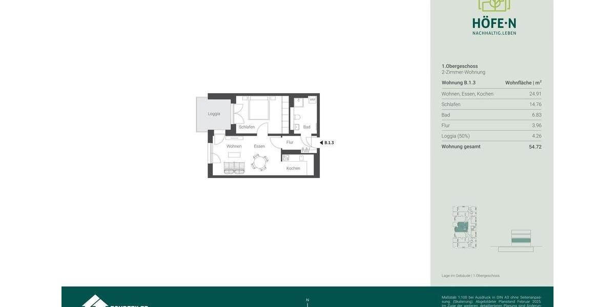 Etagenwohnung Nürnberg Gaismannshof - 2 Zimmer, 55 m&sup2;, 917&euro; | Angebot:25324155