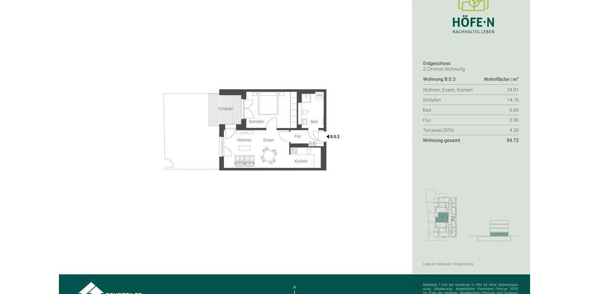 Erdgeschoßwohnung Nürnberg Gaismannshof - 2 Zimmer, 55 m&sup2;, 931&euro; | Angebot:25540013