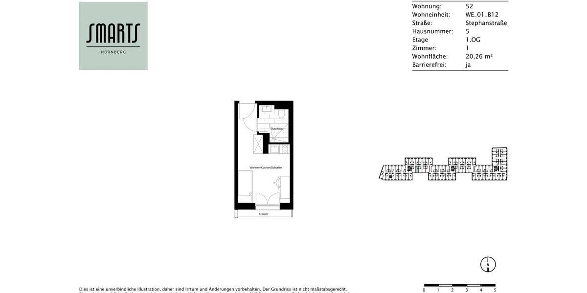 Etagenwohnung Nürnberg Gleißhammer - 1 Zimmer, 20 m&sup2;, 500&euro; | Angebot:25417592
