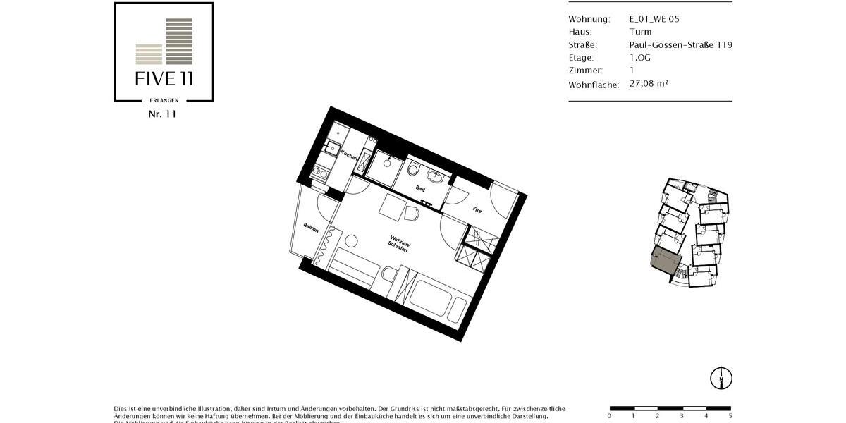Etagenwohnung Erlangen Am Anger - 1 Zimmer, 27 m&sup2;, 595&euro; | Angebot:25378294