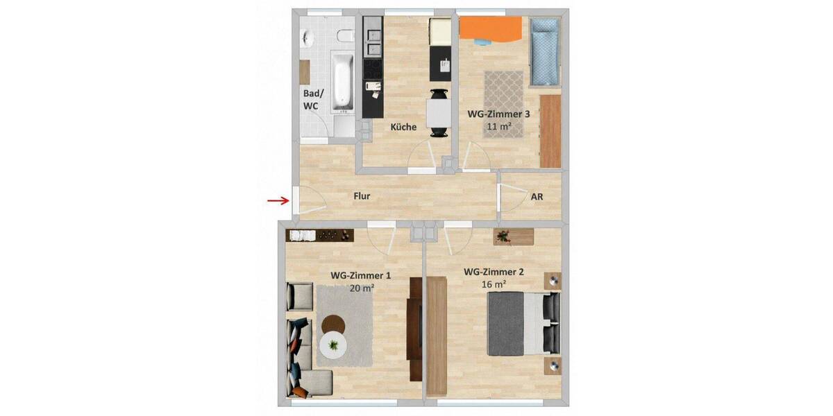 Etagenwohnung Nürnberg Maxfeld - 3 Zimmer, 71 m&sup2;, 1.210&euro; | Angebot:26825607