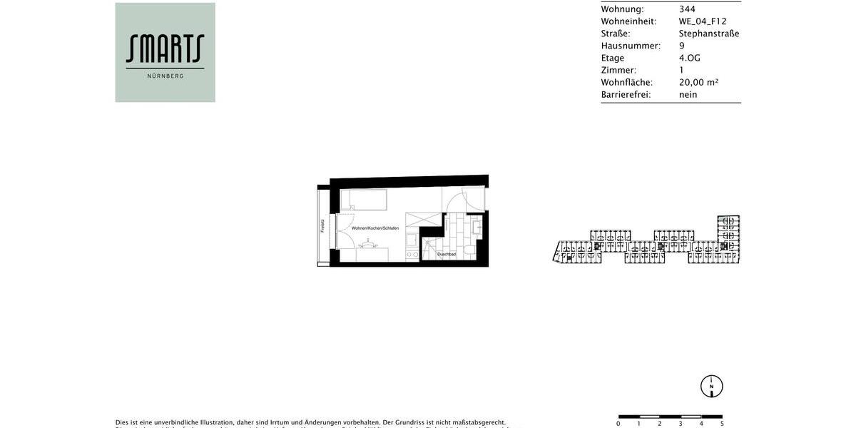Etagenwohnung Nürnberg Gleißhammer - 1 Zimmer, 20 m&sup2;, 510&euro; | Angebot:25417562