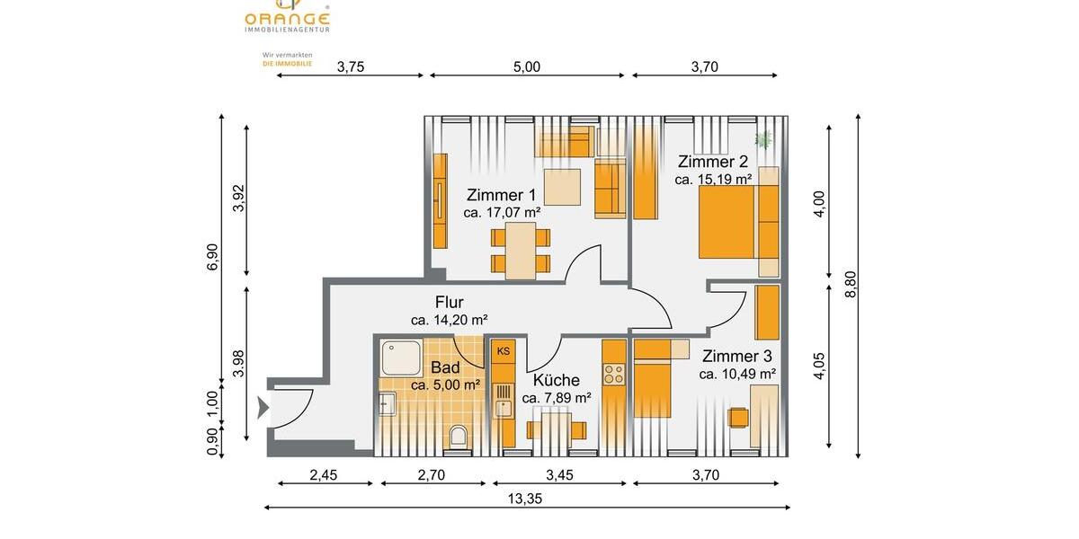 Dachgeschoßwohnung Nürnberg Gärten hinter der Veste - 3 Zimmer, 71 m&sup2;, 1.150&euro; | Angebot:25944106
