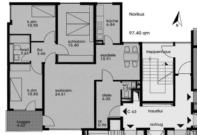 Etagenwohnung Nürnberg Tullnau - 4 Zimmer, 97 m&sup2;, 379.000&euro; | Angebot:25743561