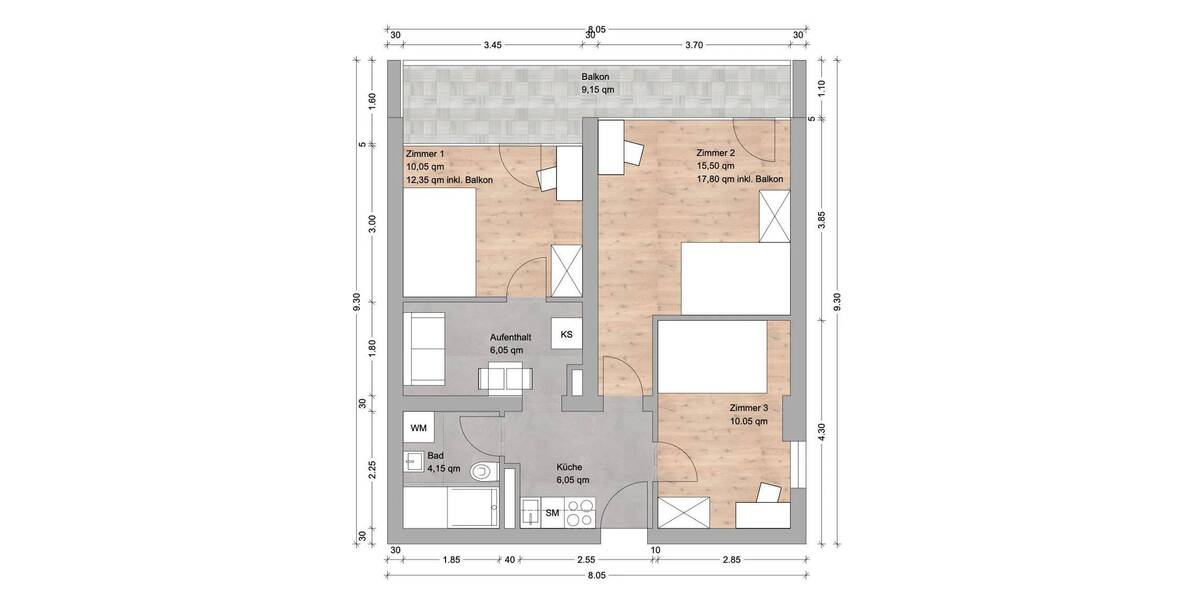Etagenwohnung Nürnberg Zerzabelshof - 3 Zimmer, 18 m&sup2;, 495&euro; | Angebot:26661994