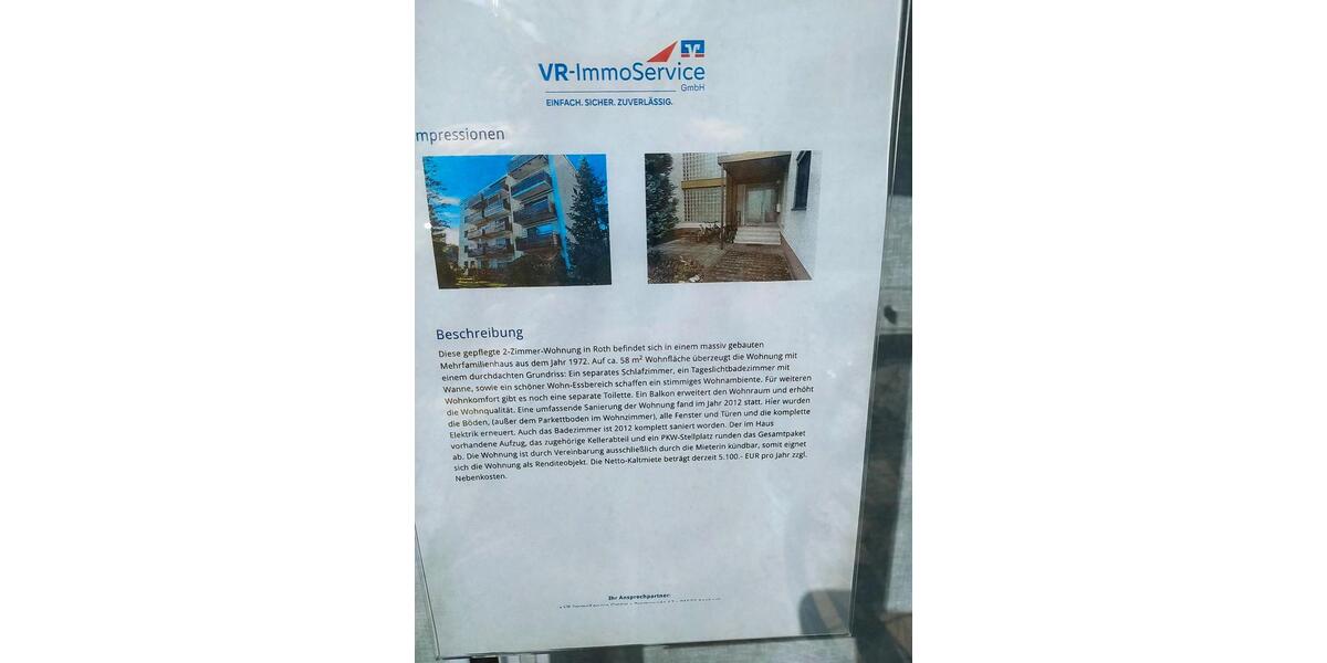 Etagenwohnung Roth - 2 Zimmer, 58 m&sup2;, 119.000&euro; | Angebot:25856550