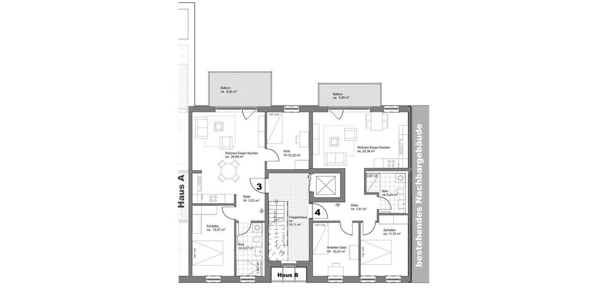 Etagenwohnung Fürth Südstadt - 2 Zimmer, 53 m&sup2;, 353.000&euro; | Angebot:26243941