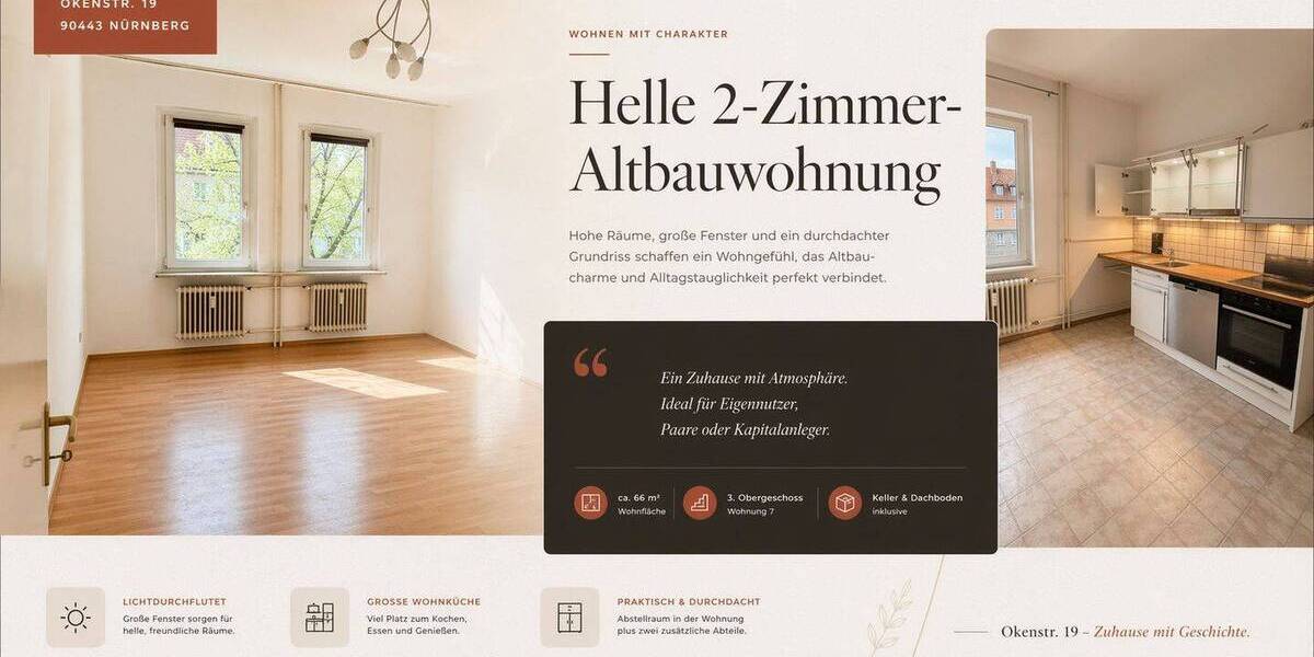 Etagenwohnung Nürnberg Steinbühl - 2 Zimmer, 64 m&sup2;, 219.000&euro; | Angebot:26306370