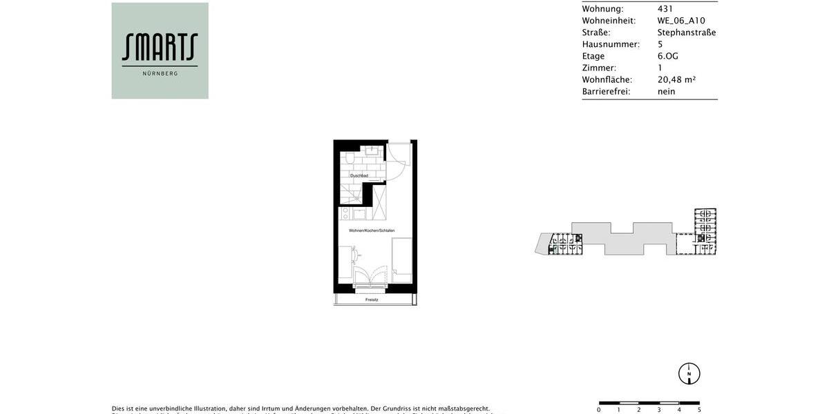Etagenwohnung Nürnberg Gleißhammer - 1 Zimmer, 20 m&sup2;, 540&euro; | Angebot:25417581