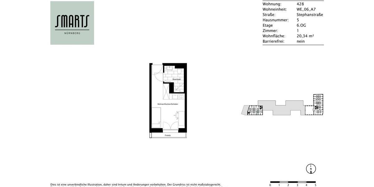 Etagenwohnung Nürnberg Gleißhammer - 1 Zimmer, 20 m&sup2;, 505&euro; | Angebot:25417583