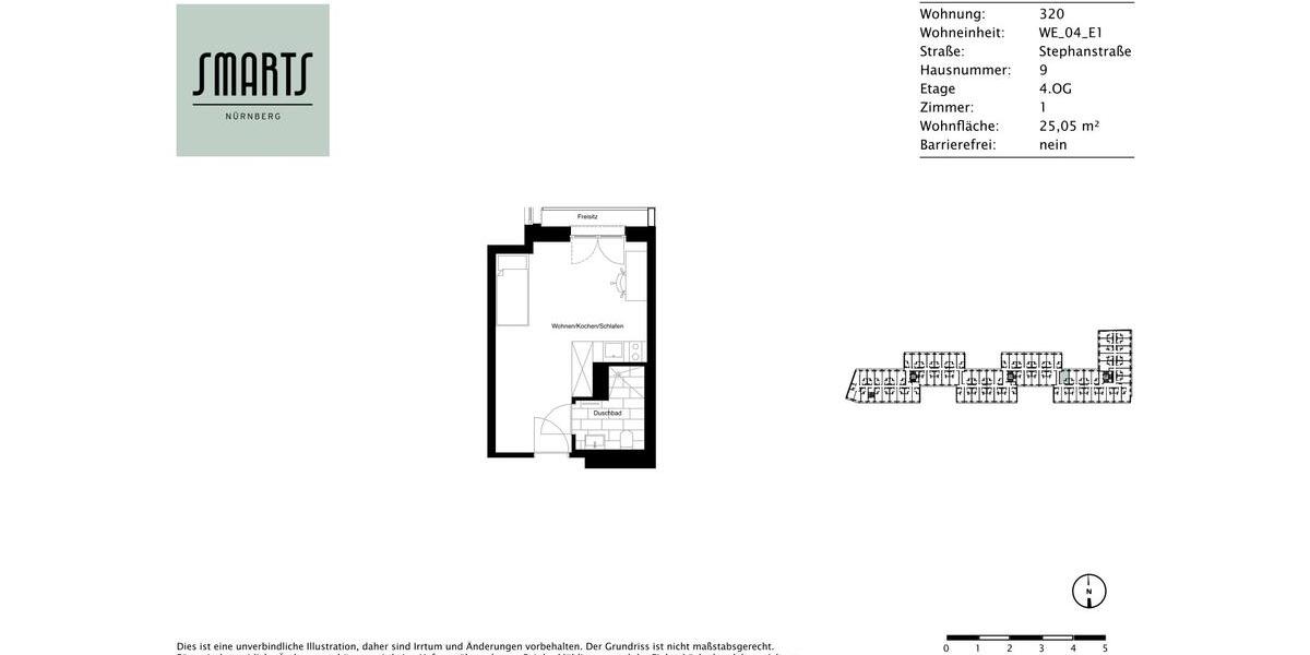 Etagenwohnung Nürnberg Gleißhammer - 1 Zimmer, 25 m&sup2;, 575&euro; | Angebot:25417564