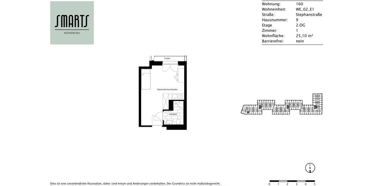 Etagenwohnung Nürnberg Gleißhammer - 1 Zimmer, 25 m&sup2;, 565&euro; | Angebot:25417567