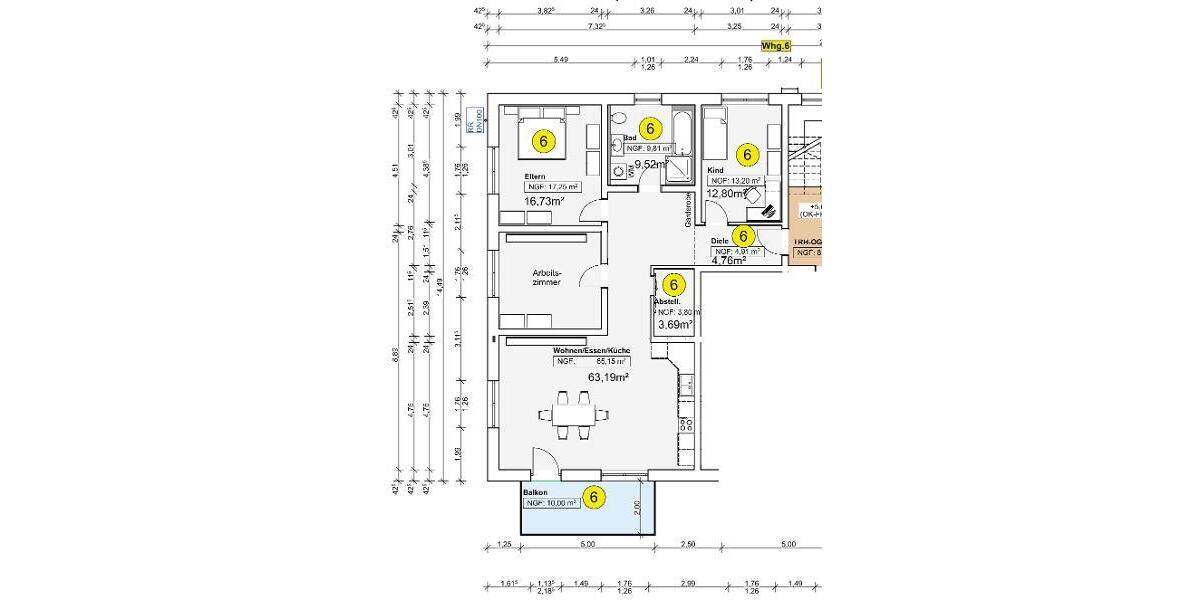 4 Zi. Wohnung (Nr. 6.1, OG) mit Badewanne Dusche und Balkon - Etagenwohnung Adelsdorf OT | Angebot:26785975