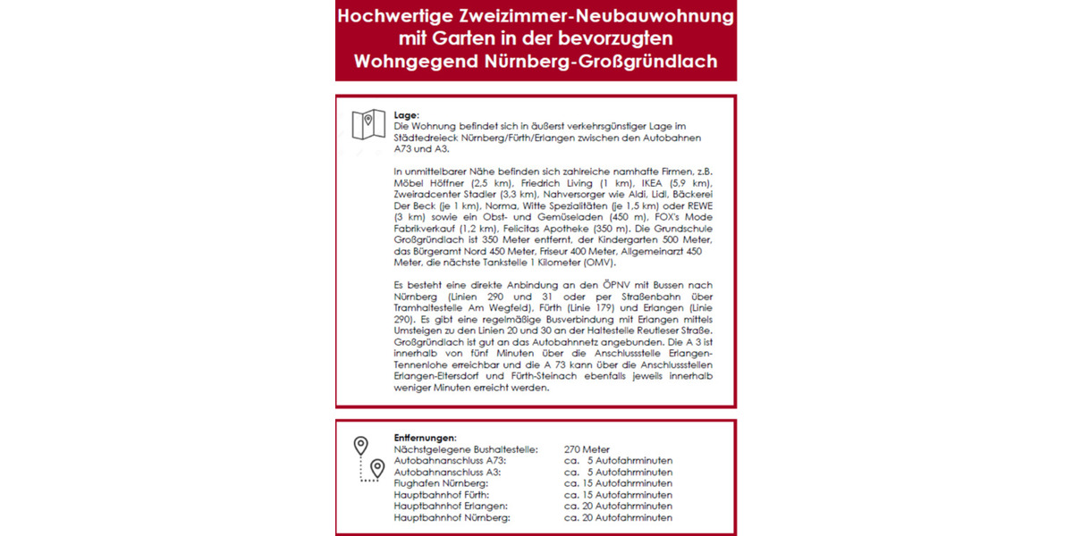 Erdgeschoßwohnung Nürnberg Almoshof - 2 Zimmer, 70 m&sup2;, 1.225&euro; | Angebot:25383607