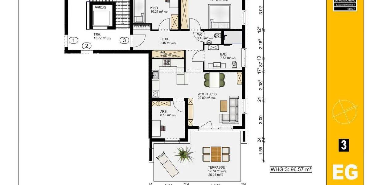 Terrassenwohnung Nürnberg Großgründlach - 3 Zimmer, 95 m&sup2;, 665.000&euro; | Angebot:26026419