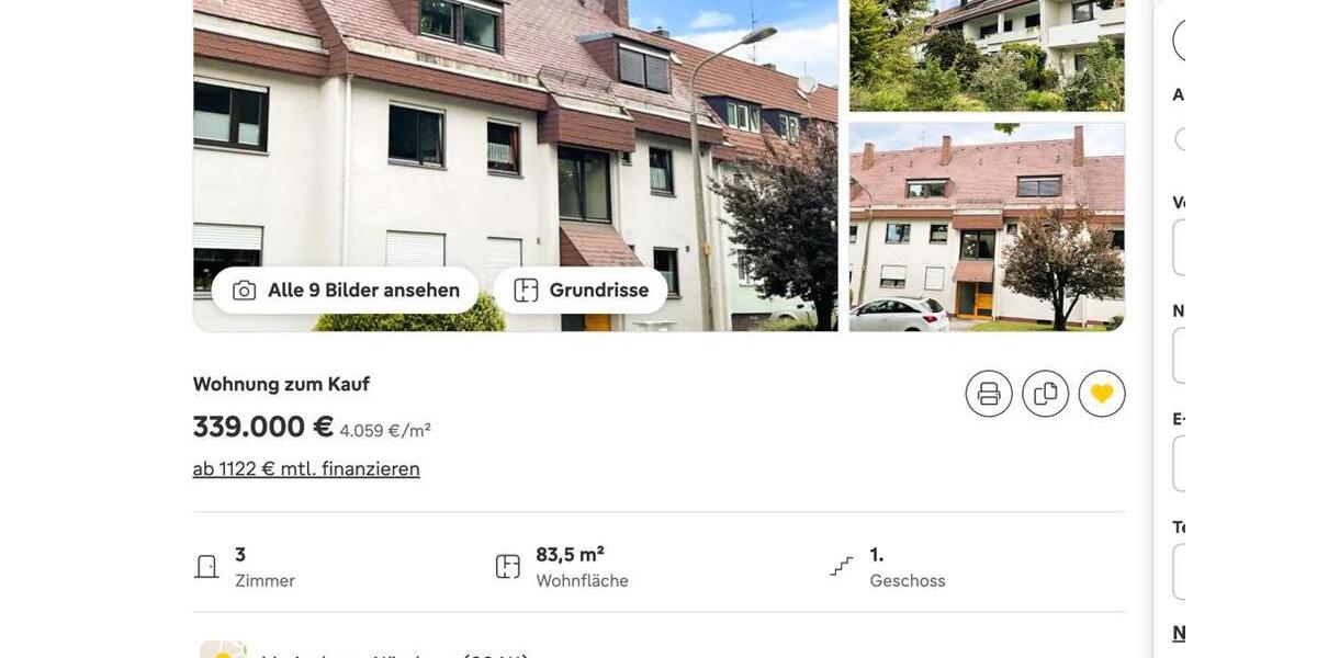 Etagenwohnung Nürnberg Gärten hinter der Veste - 3 Zimmer, 83 m&sup2;, 339.000&euro; | Angebot:26018425