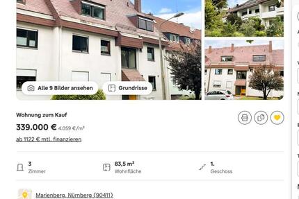 Wohnung Nürnberg Gärten hinter der Veste - 3 Zimmer, 83 m&sup2;, 339.000&euro; | Angebot:26018425