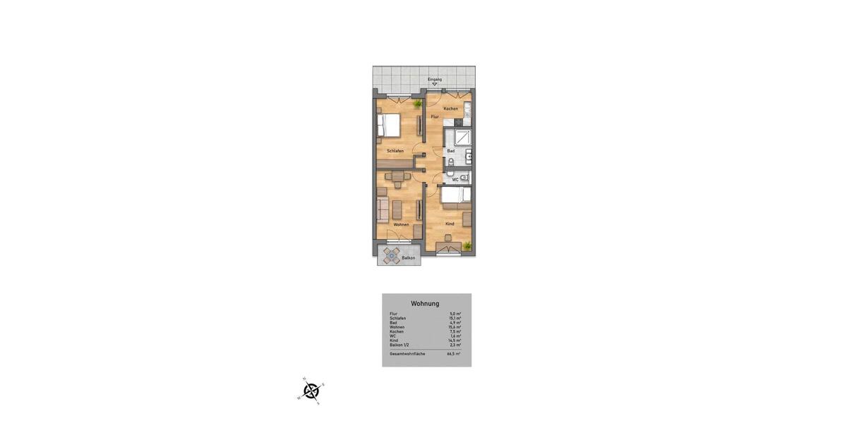 Etagenwohnung Nürnberg St Johannis - 3 Zimmer, 66 m&sup2;, 455.192&euro; | Angebot:25769304