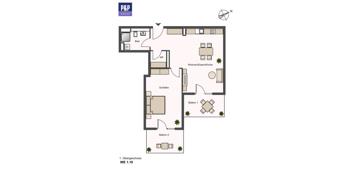 Etagenwohnung Fürth Südstadt - 2 Zimmer, 61 m&sup2;, 1.215&euro; | Angebot:21812562