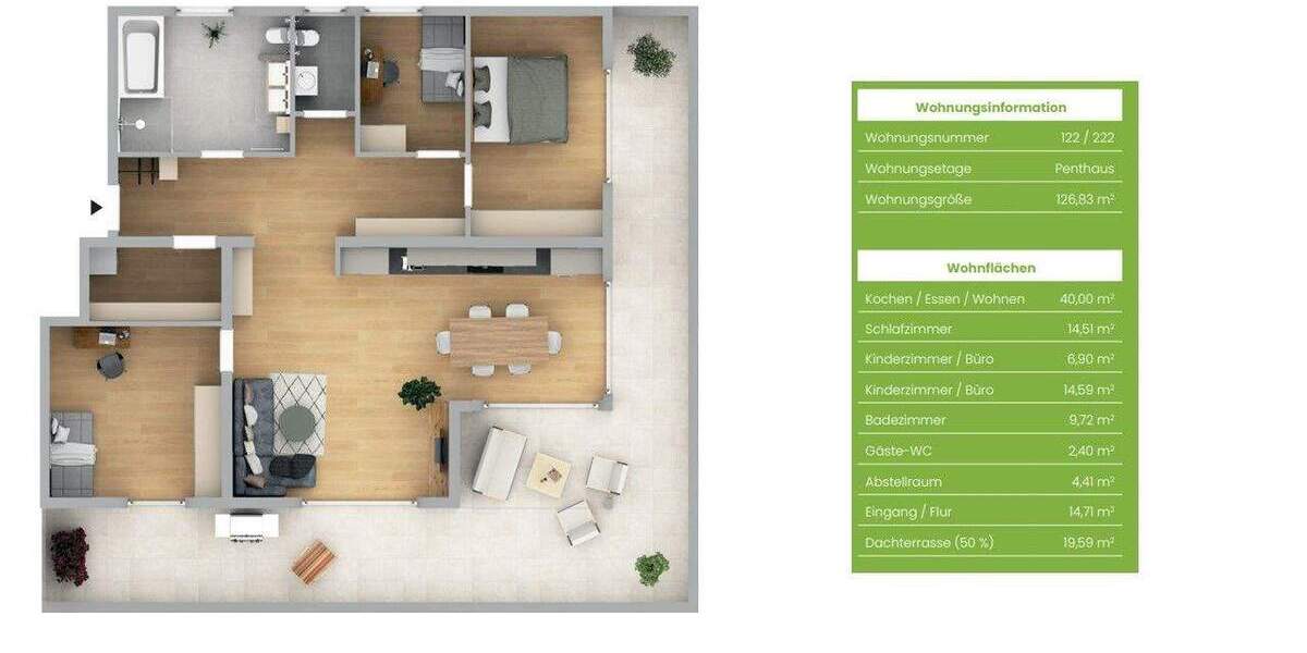 Etagenwohnung Burgthann Heinleinshof - 4 Zimmer, 126 m&sup2;, 589.760&euro; | Angebot:25836253