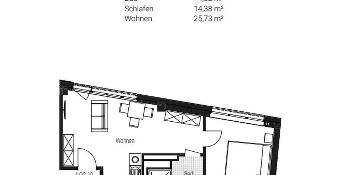 Etagenwohnung Nürnberg Gibitzenhof - 2 Zimmer, 45 m&sup2;, 976&euro; | Angebot:25350350