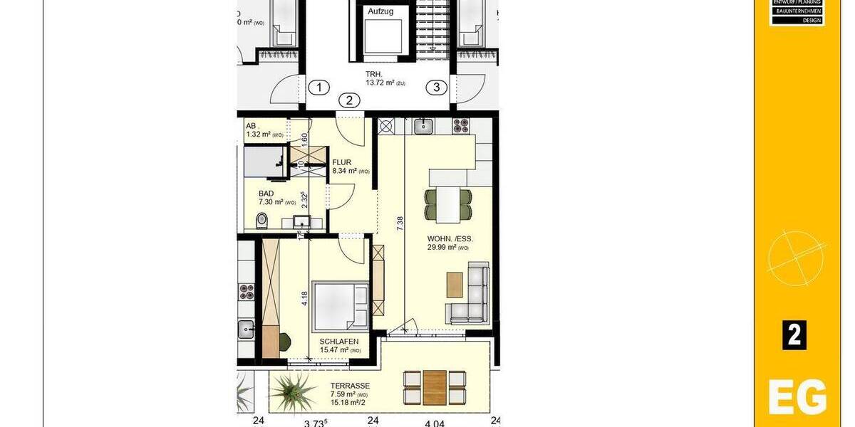 Terrassenwohnung Nürnberg Großgründlach - 2 Zimmer, 70 m&sup2;, 483.820&euro; | Angebot:26054947