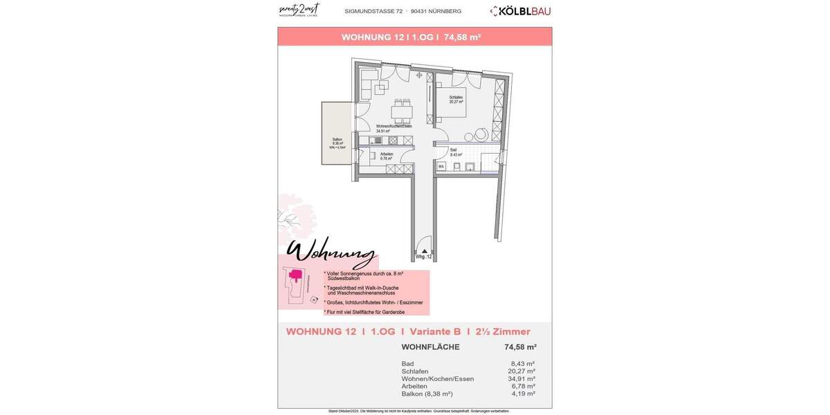 Etagenwohnung Nürnberg Höfen - 2 Zimmer, 74 m&sup2;, 500.000&euro; | Angebot:25899053