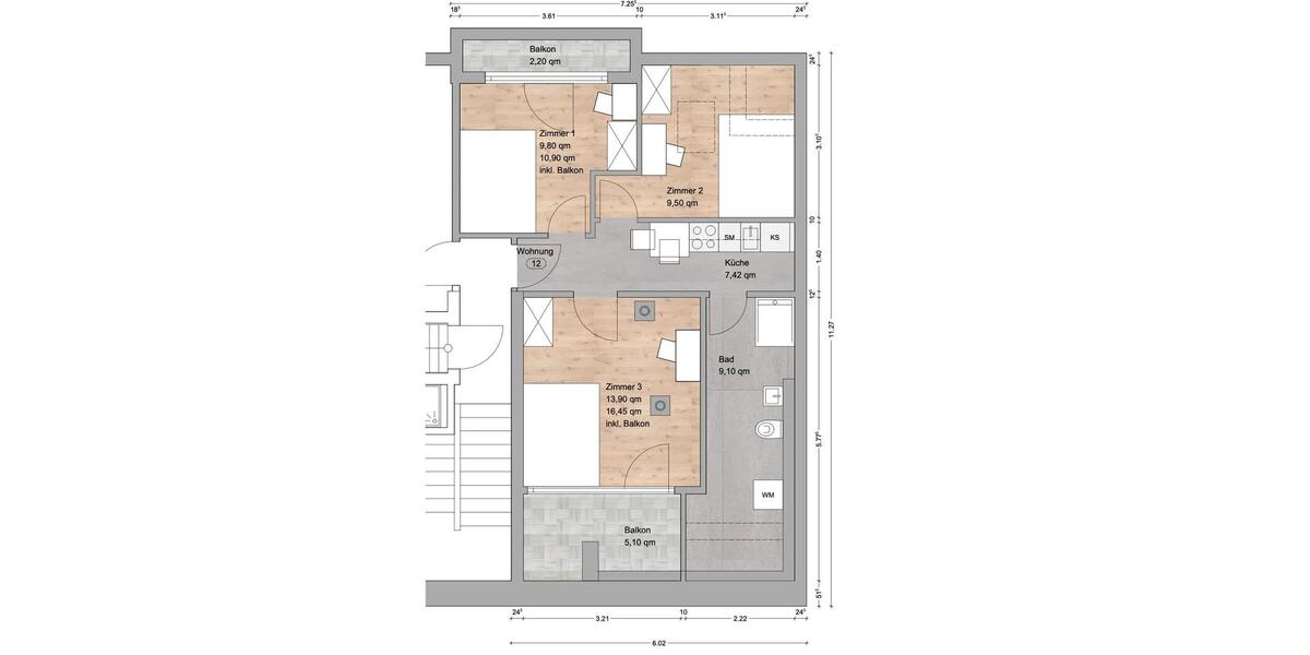 Etagenwohnung Nürnberg Rabus - 3 Zimmer, 10 m&sup2;, 350&euro; | Angebot:26630844