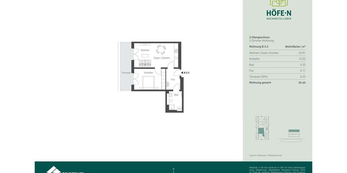 Etagenwohnung Nürnberg Gaismannshof - 2 Zimmer, 59 m&sup2;, 997&euro; | Angebot:25923404