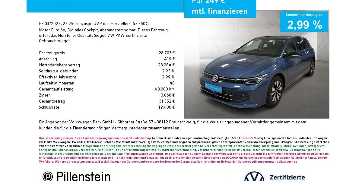 VW Golf 25.250 km 28.703 &euro; Fürth 90762