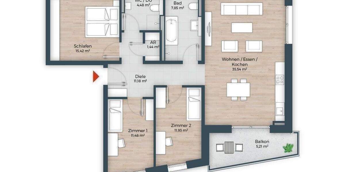 Etagenwohnung Nürnberg Großreuth h d Veste - 4 Zimmer, 104 m&sup2;, 947.950&euro; | Angebot:26065414