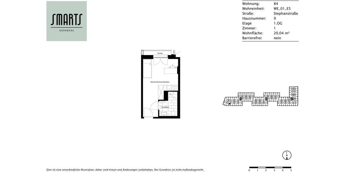 Etagenwohnung Nürnberg Gleißhammer - 1 Zimmer, 20 m&sup2;, 495&euro; | Angebot:25417568