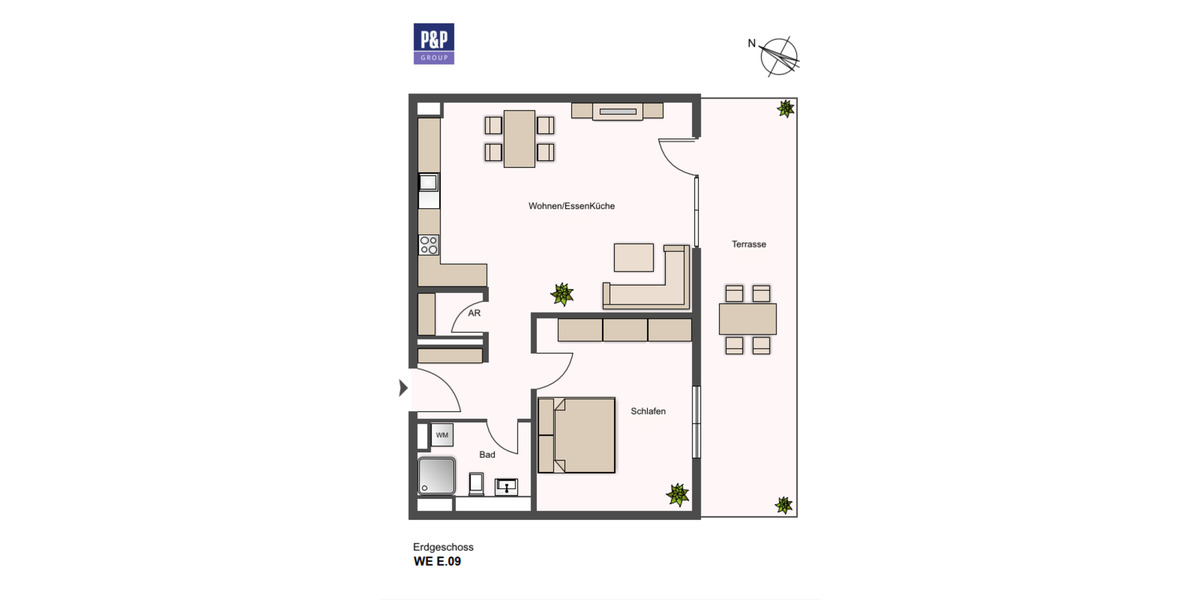 Terrassenwohnung Fürth Südstadt - 2 Zimmer, 61 m&sup2;, 1.220&euro; | Angebot:21870303