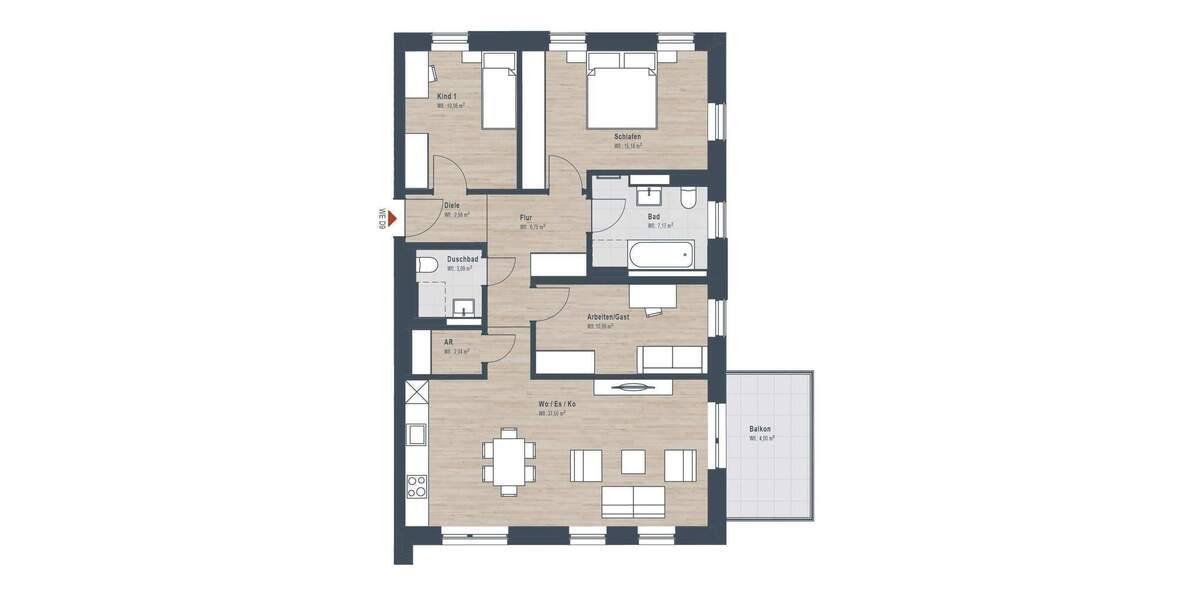 Etagenwohnung Nürnberg Großgründlach - 4 Zimmer, 92 m&sup2;, 589.862&euro; | Angebot:25928302