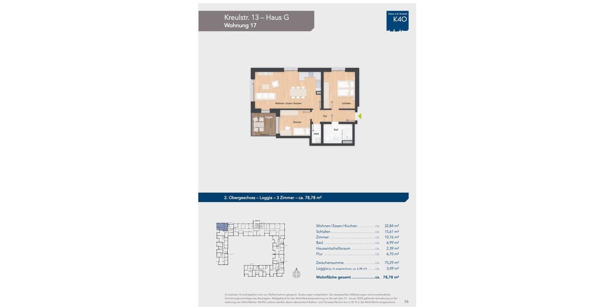 Etagenwohnung Nürnberg Gärten hinter der Veste - 3 Zimmer, 79 m&sup2;, 630.000&euro; | Angebot:25991026