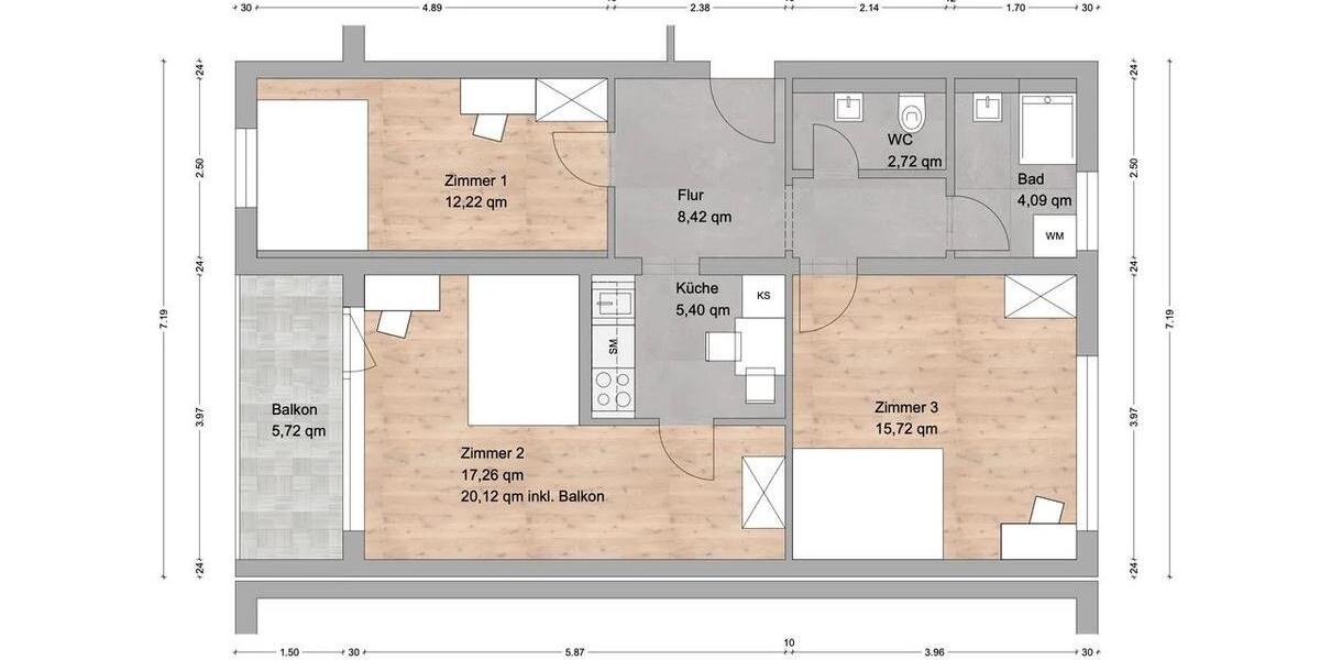Etagenwohnung Nürnberg Hasenbuck - 1 Zimmer, 20 m&sup2;, 450&euro; | Angebot:26645457