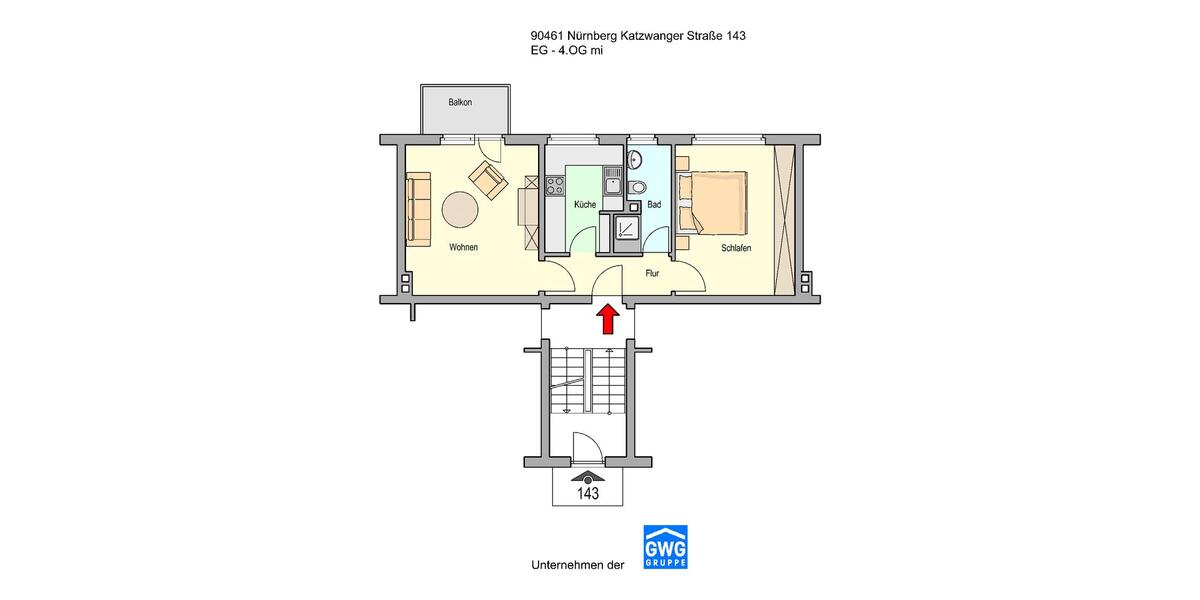 Etagenwohnung Nürnberg Hasenbuck - 2 Zimmer, 49 m&sup2;, 540&euro; | Angebot:25887616