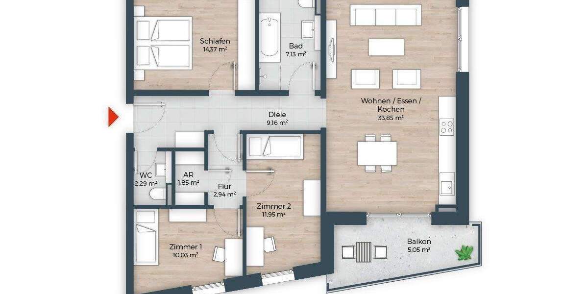 Etagenwohnung Nürnberg Großreuth h d Veste - 4 Zimmer, 98 m&sup2;, 722.460&euro; | Angebot:25928301