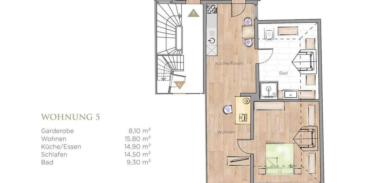 Etagenwohnung Fürth Innenstadt - 2 Zimmer, 62 m&sup2;, 408.000&euro; | Angebot:25680548